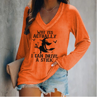 Halloween Why Yes Actually I Can Drive A Stick Casual V-Neck Long Sleeve T-Shirt