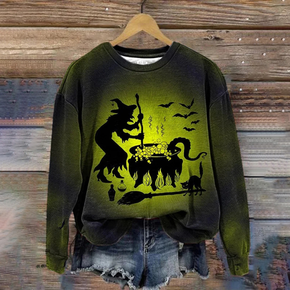 Halloween Witch Print Casual Sweatshirt