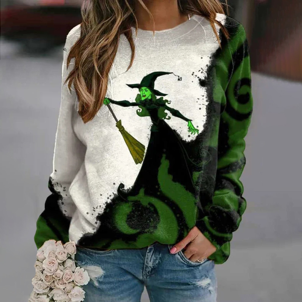 Halloween Witch Print Long Sleeve Sweatshirt