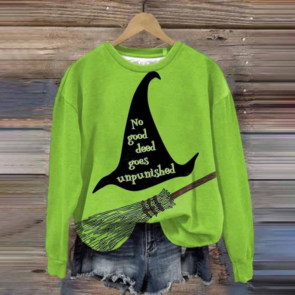 Halloween Witch Print Round Neck Sweatshirt