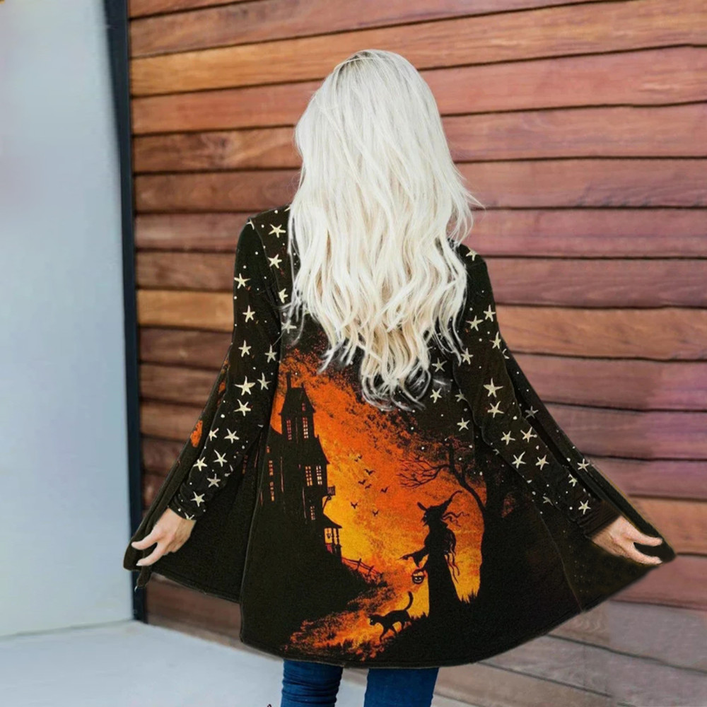 Halloween Witch Print Thin Cardigan