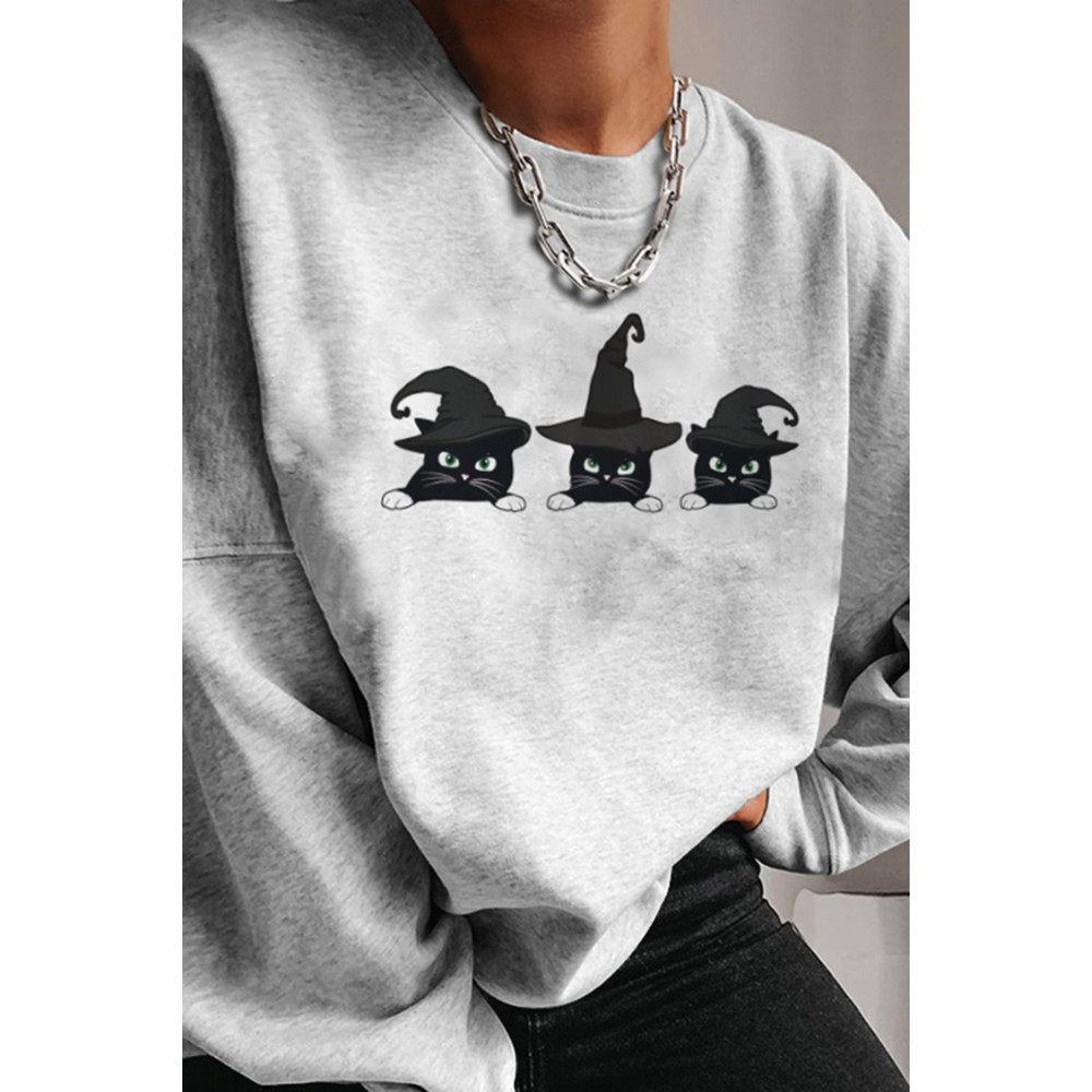 Halloween Wizard Cat Print Sweatshirt