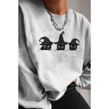 Halloween Wizard Cat Print Sweatshirt