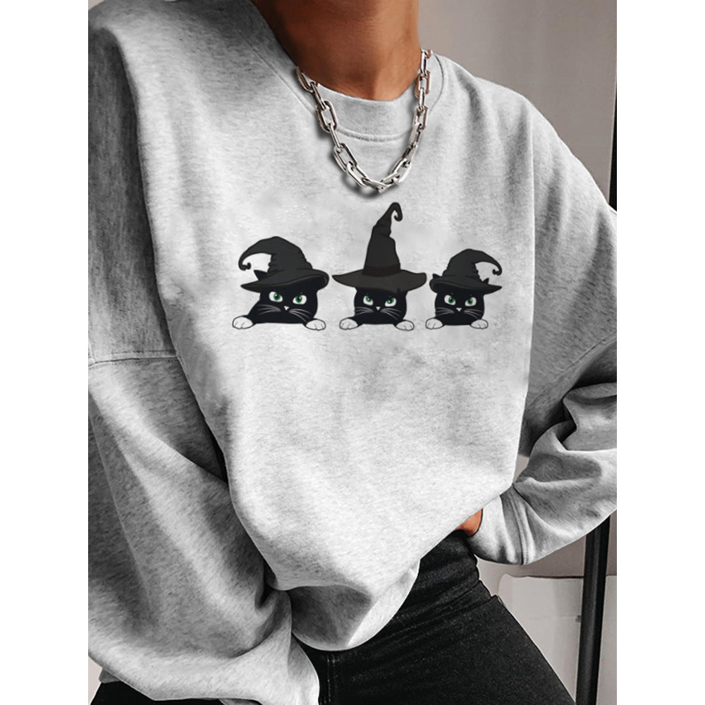 Halloween Wizard Cat Print Sweatshirt