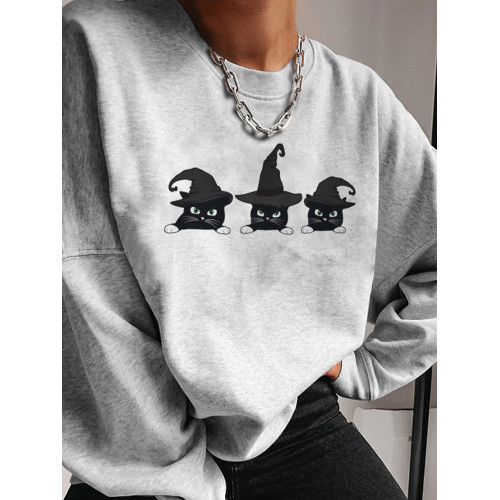 Halloween Wizard Cat Print Sweatshirt