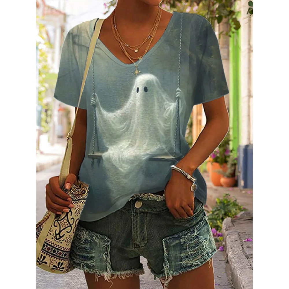 Halloween Women's Ghost Print T-Shirt