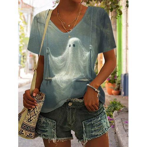 Halloween Women's Ghost Print T-Shirt