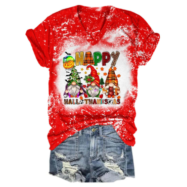 Happy Hallothanksmas Gnomes Tie Dye V Neck T-Shirt
