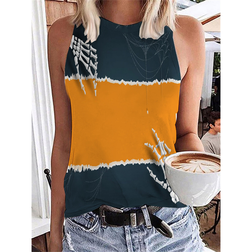Happy Halloween Skull Hand Print Tank Top