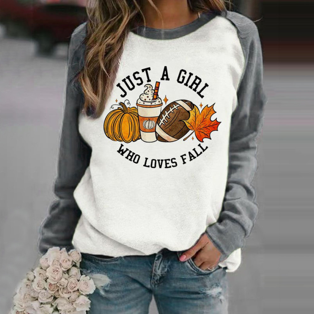 Just A Girl Who Loves Fall Print Long Sleeved Sweatshirt