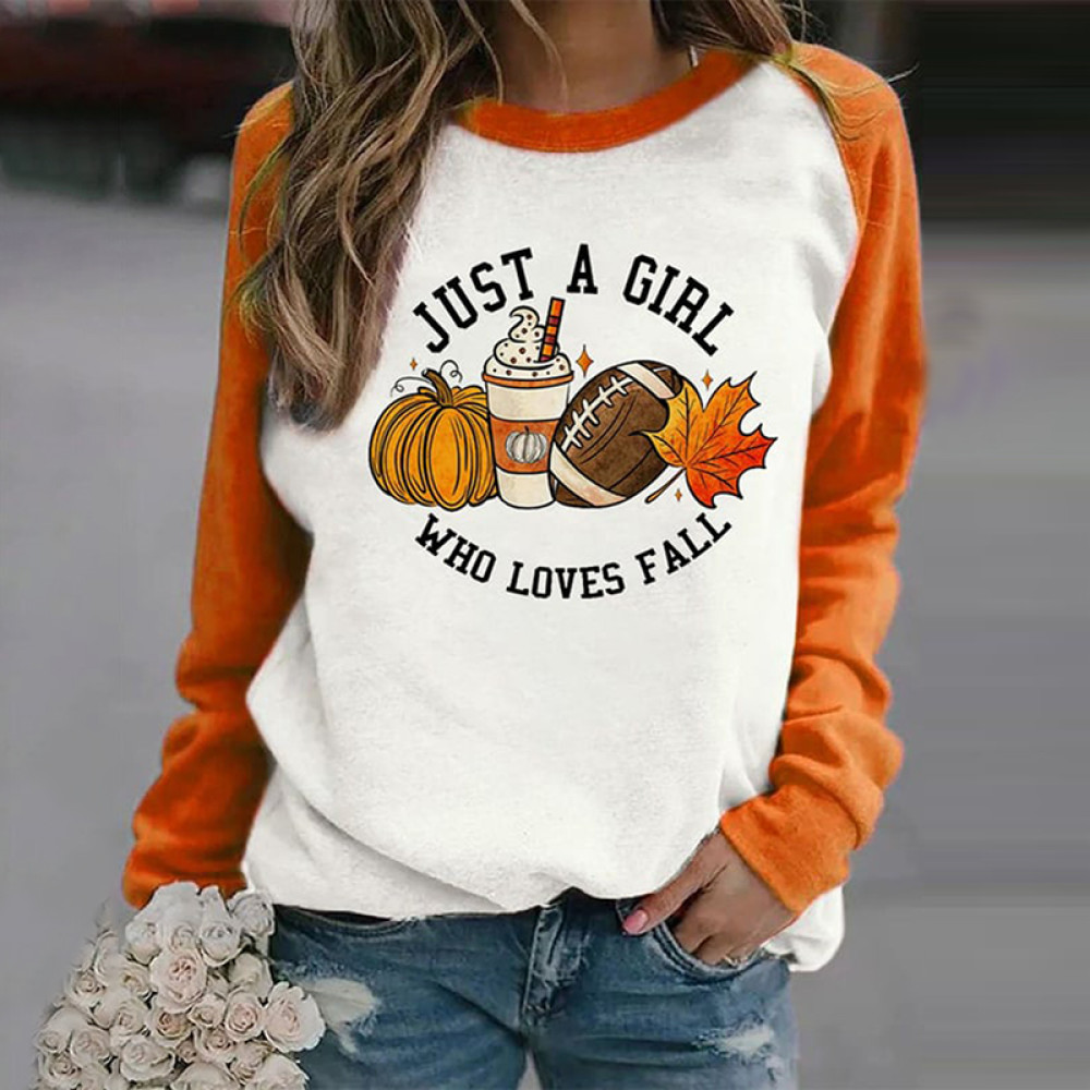 Just A Girl Who Loves Fall Print Long Sleeved Sweatshirt