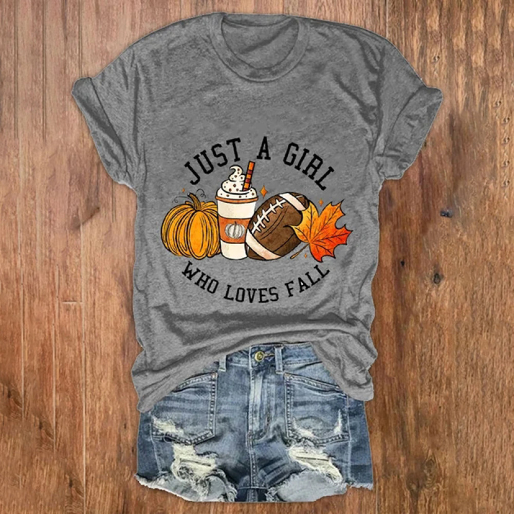 Just A Girl Who Loves Fall Pumpkin Maple Leaf Autumn Print T-Shirt