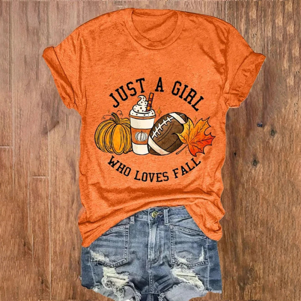 Just A Girl Who Loves Fall Pumpkin Maple Leaf Autumn Print T-Shirt