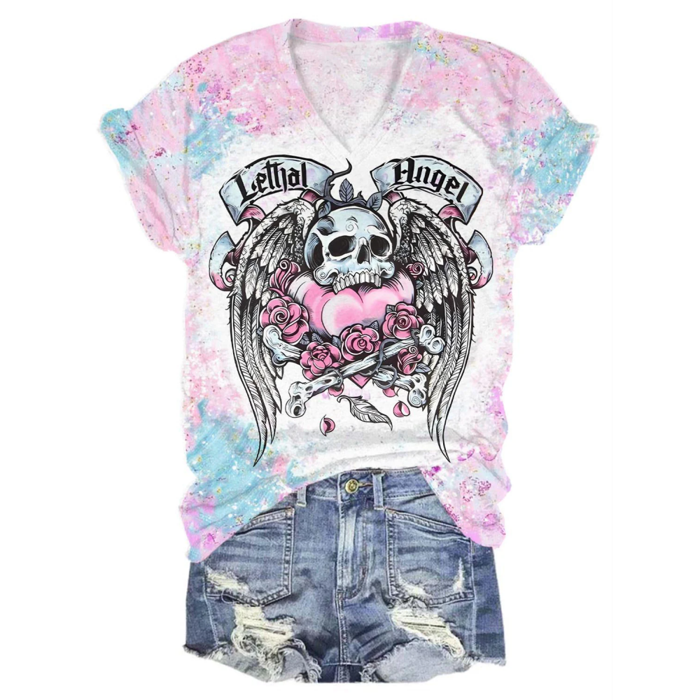 Lethal Angel Skull Print T-Shirt