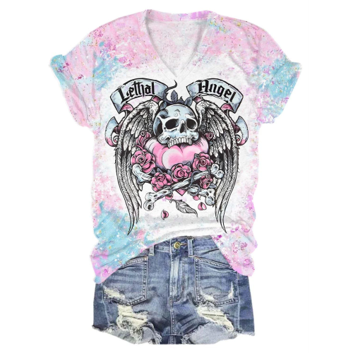 Lethal Angel Skull Print T-Shirt