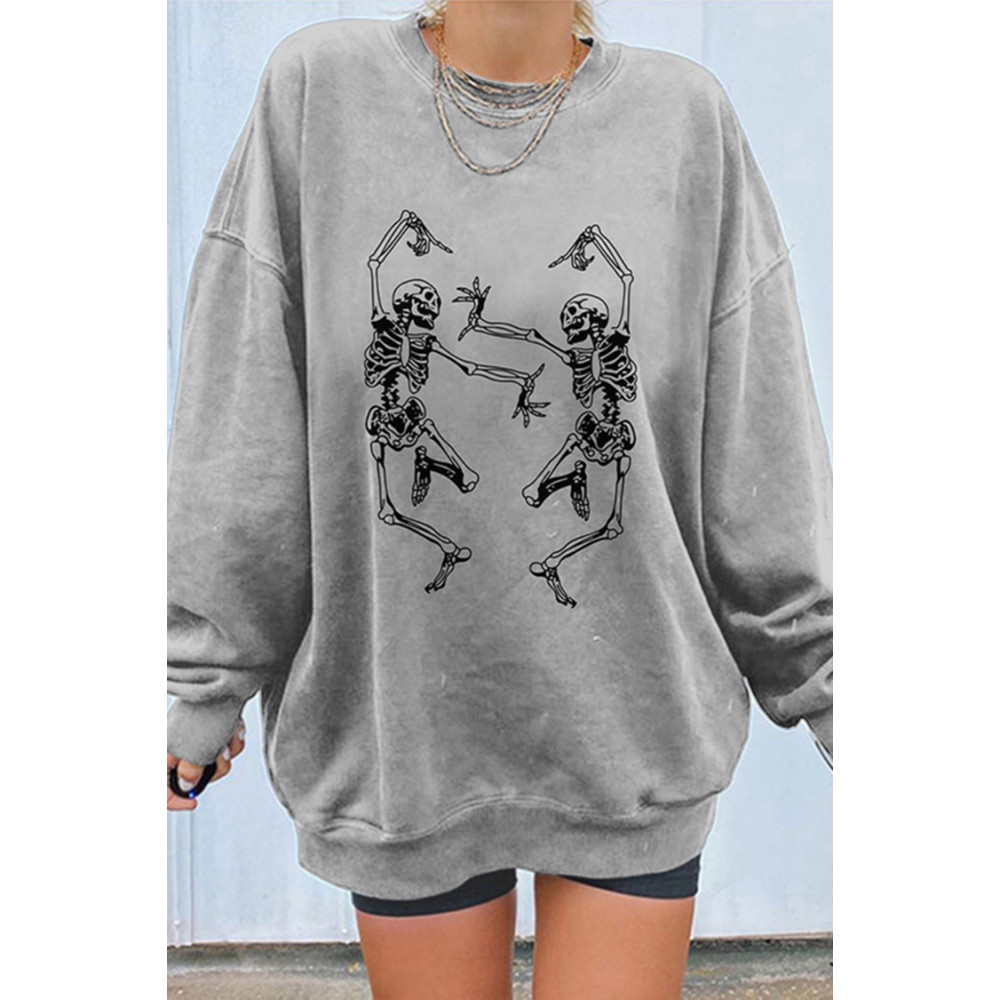 Long Sleeve Dancing Skull Print Sweatshirt