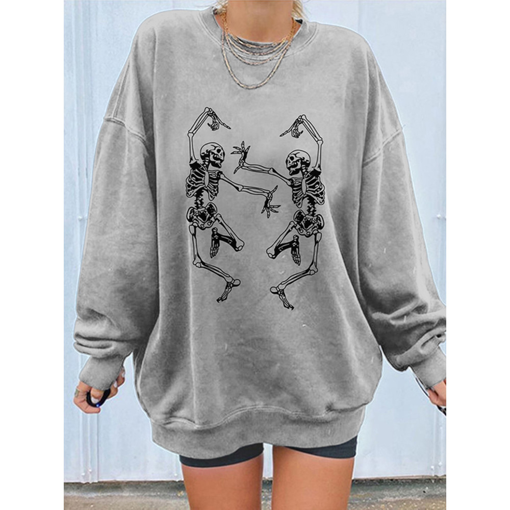 Long Sleeve Dancing Skull Print Sweatshirt