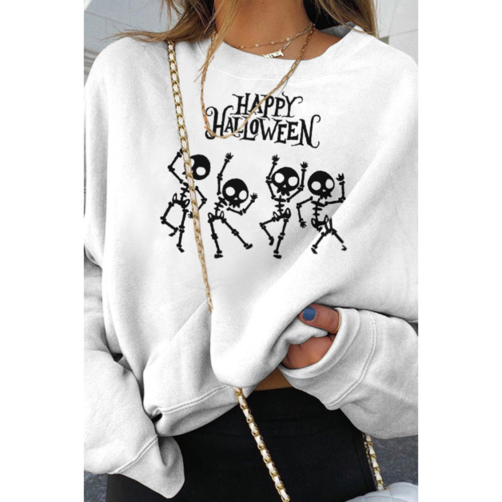 Long Sleeve Happy Skull Print Sweatshirt