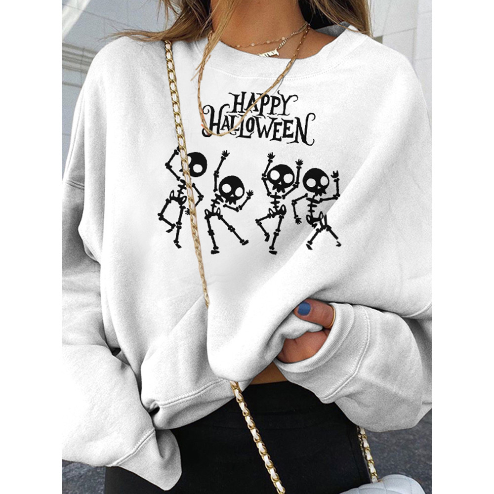 Long Sleeve Happy Skull Print Sweatshirt
