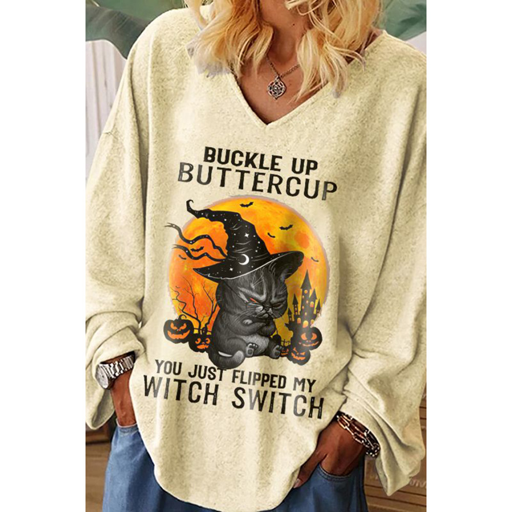 Loose Cat Print Long Sleeve T-Shirt