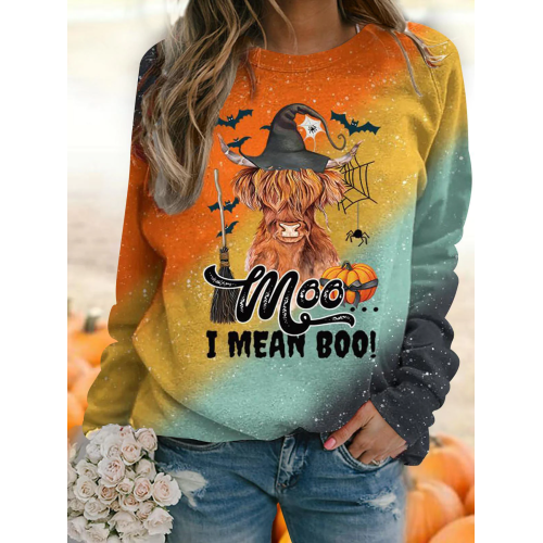 Moo... I Mean Boo Cow Print Crew Neck Top