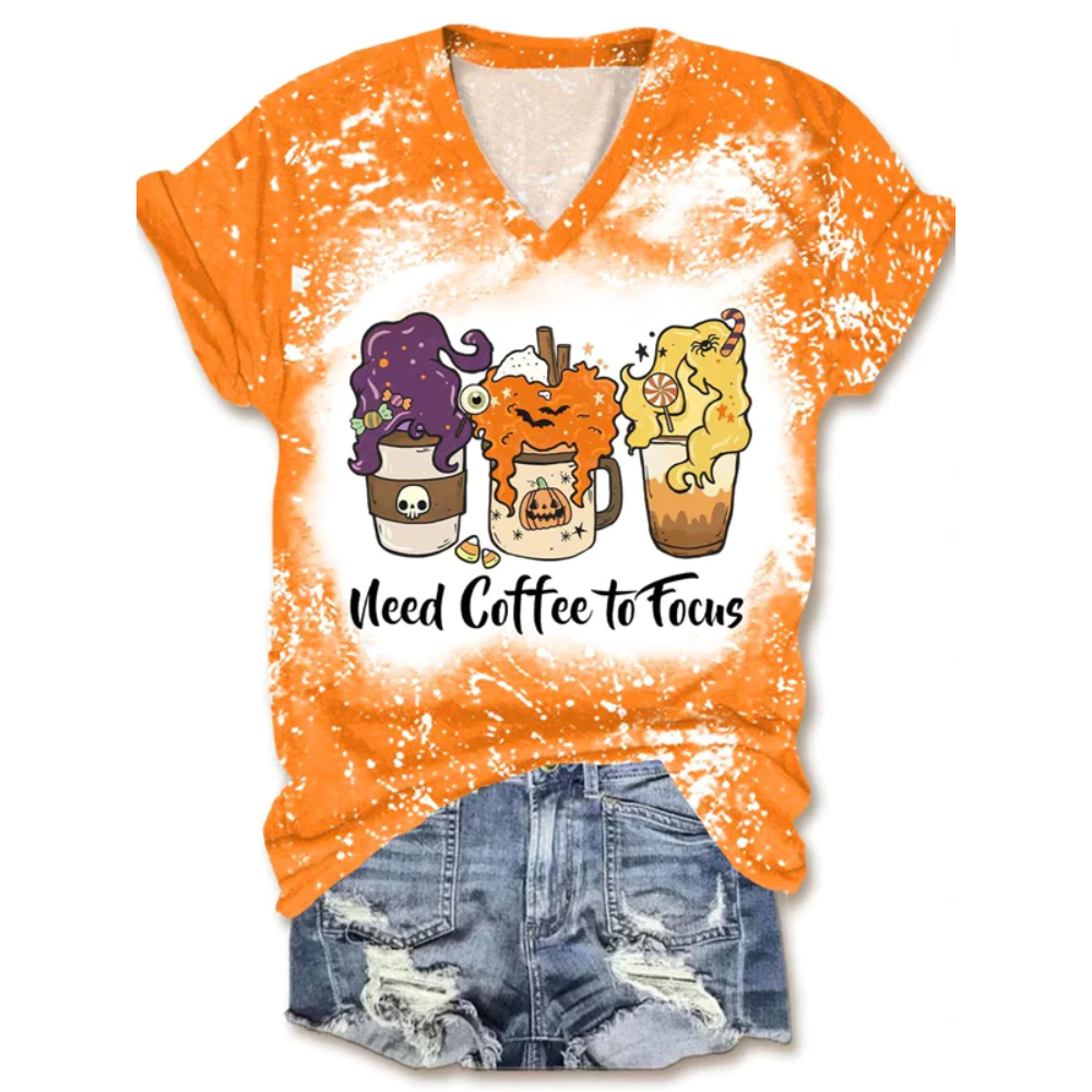 Need Coffee To Focus Print V-Neck T-Shirt