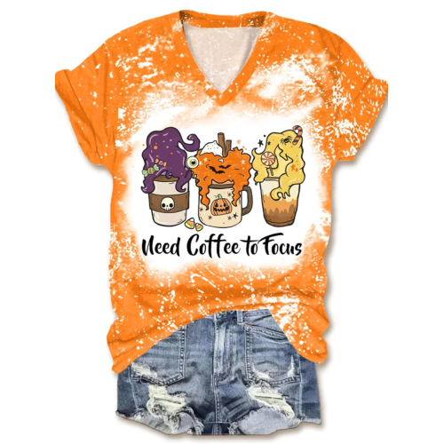 Need Coffee To Focus Print V-Neck T-Shirt