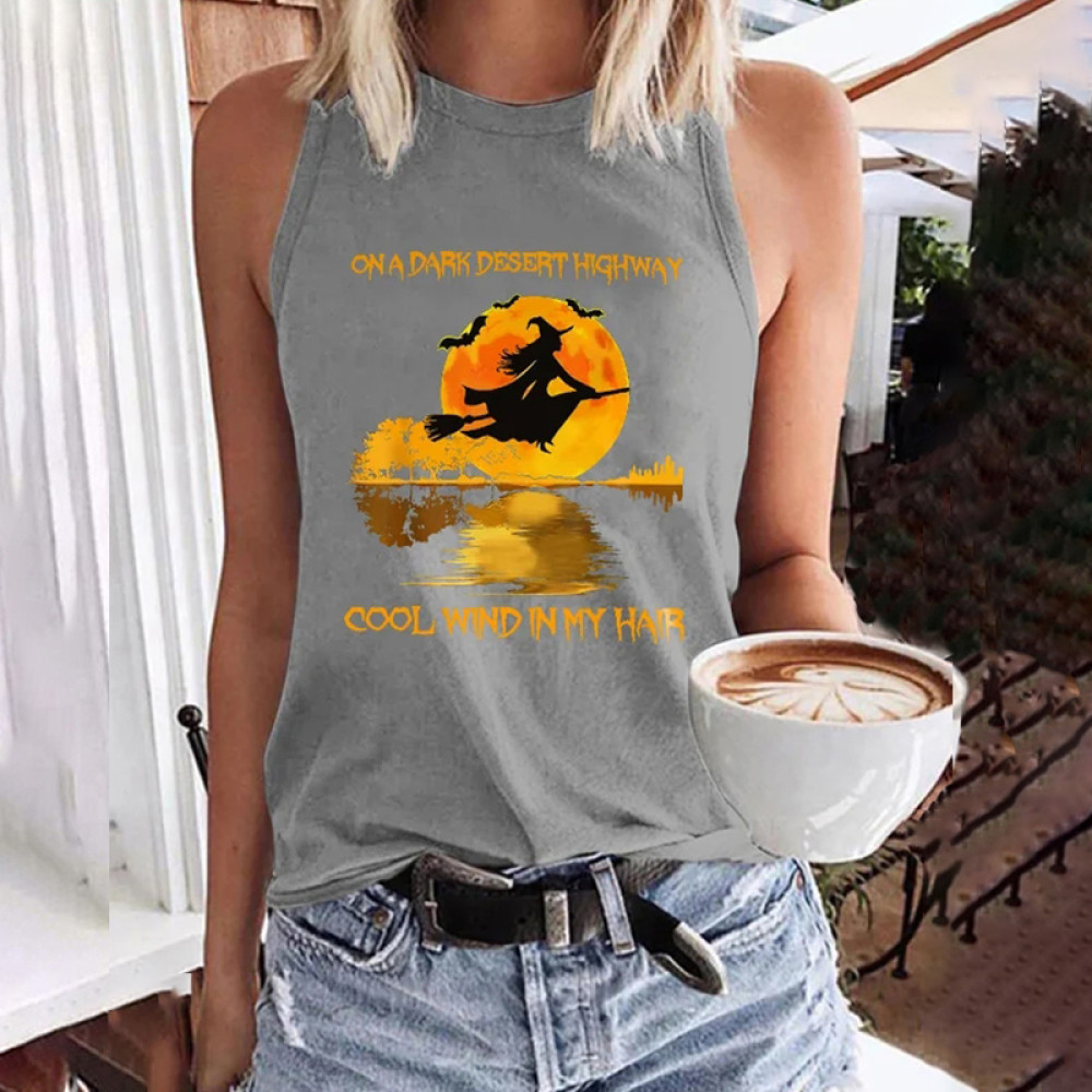 On A Dark Desert Highway Cool Wind In My Hair Print Tank Top
