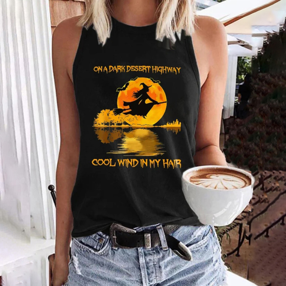 On A Dark Desert Highway Cool Wind In My Hair Print Tank Top