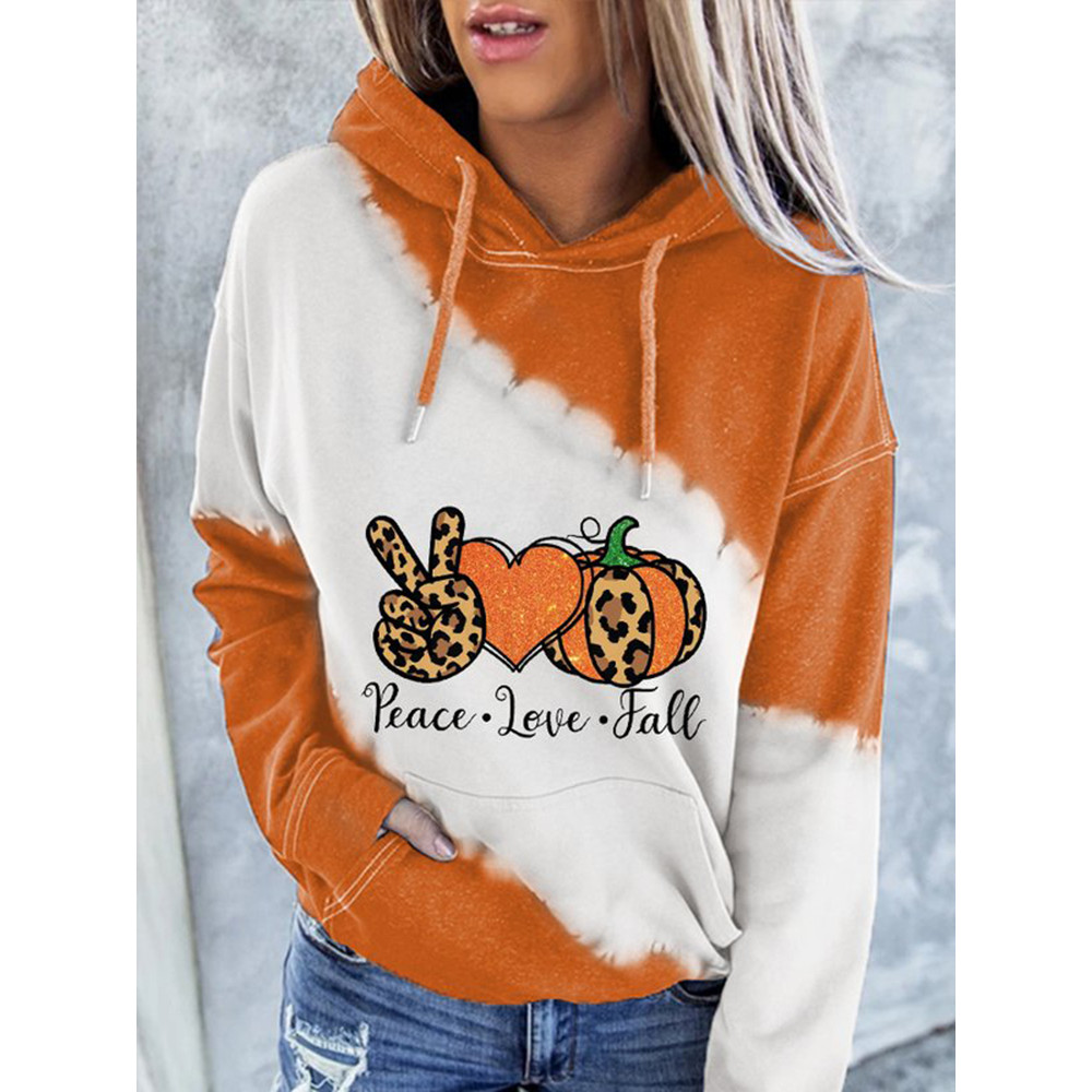 Peace And Love Halloween Print Casual Hoodie