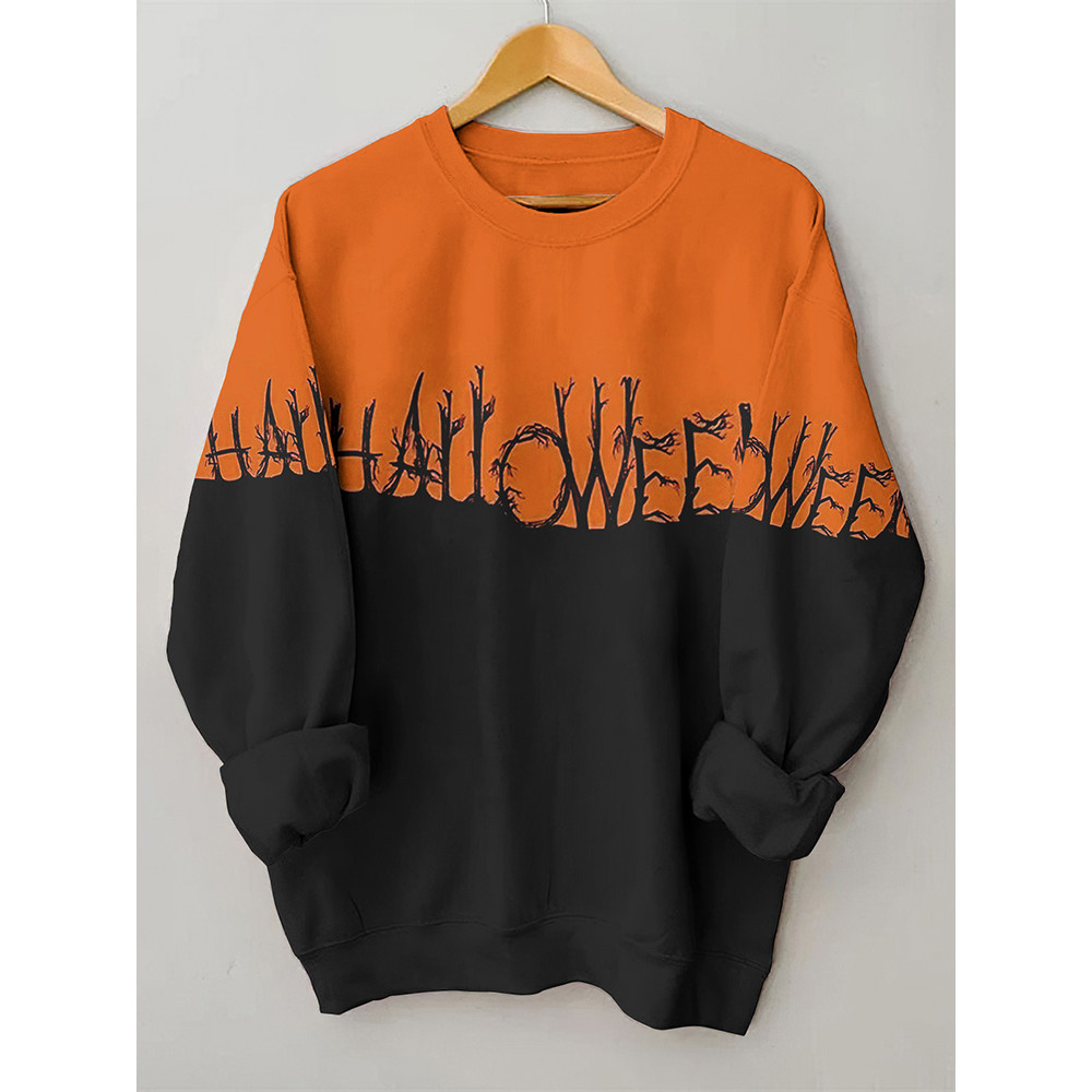 Personalized Halloween Letter Color Block Style Casual Round Neck Sweater