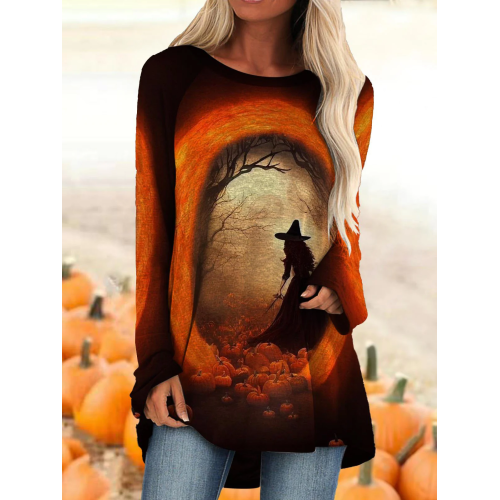 Pumpkin Field Witch Long Sleeve Printed Top