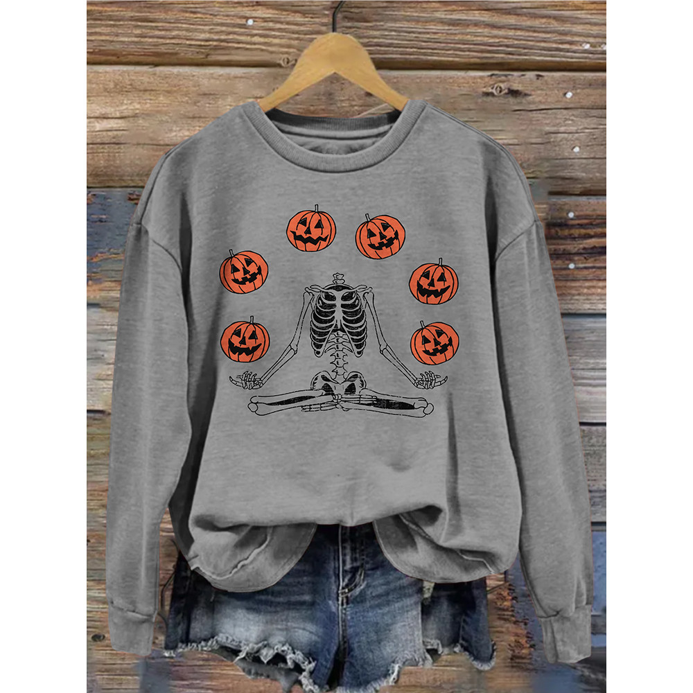 Pumpkin Skeleton Halloween Art Washed Sweatshirt