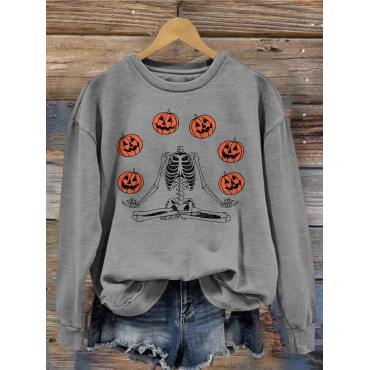 Pumpkin Skeleton Halloween Art Washed Sweatshirt