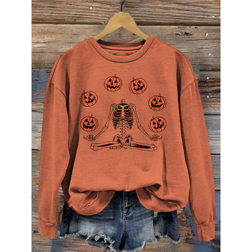 Pumpkin Skeleton Halloween Art Washed Sweatshirt