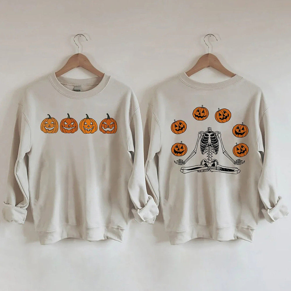 Pumpkin Skeleton Halloween Long Sleeve Sweatshirt