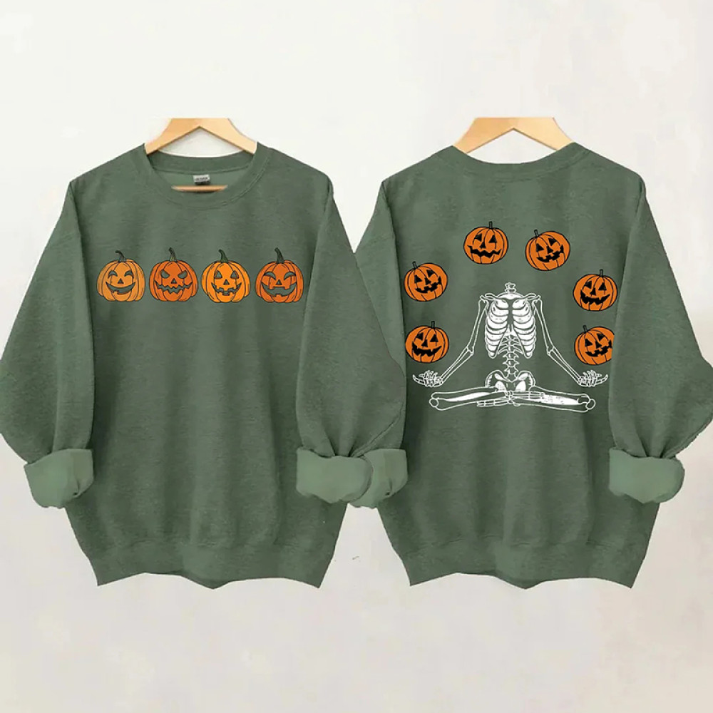 Pumpkin Skeleton Halloween Long Sleeve Sweatshirt