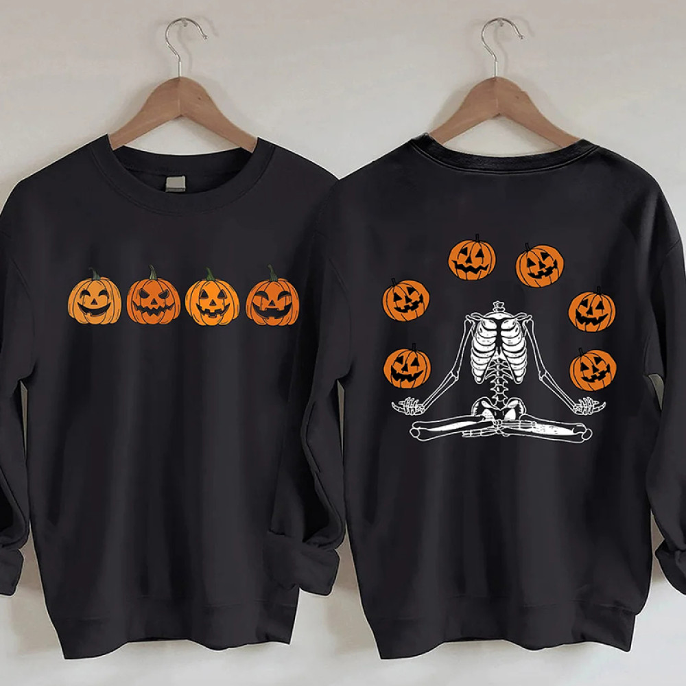 Pumpkin Skeleton Halloween Long Sleeve Sweatshirt