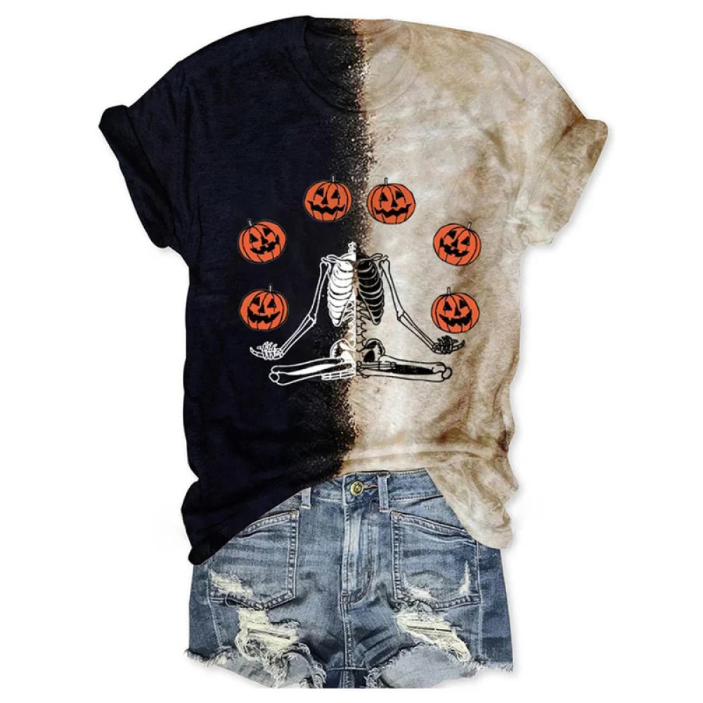 Pumpkin Skeleton Halloween Print T-Shirt