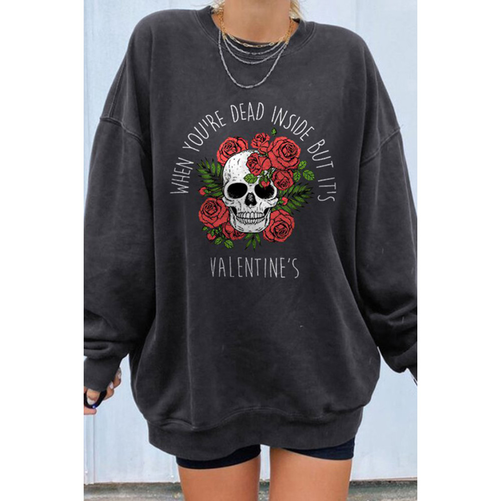 Rose Skull Print Casual Halloween Sweatshirt