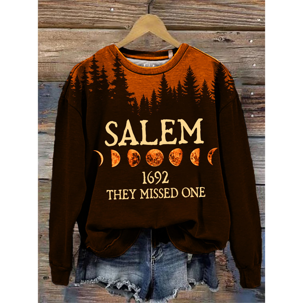 Salem 1692 They Missed One Moon Phase Dark Forest Washed Sweatshirt