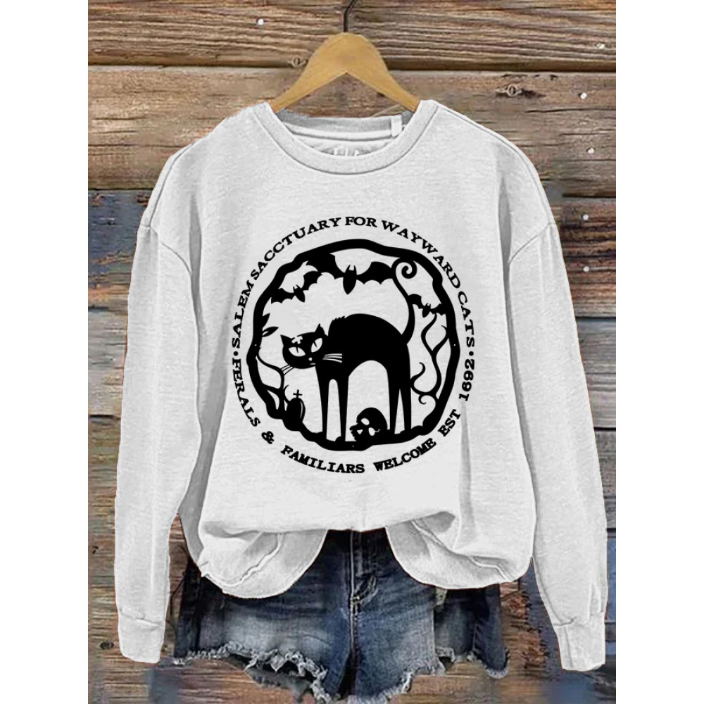 Salem Sanctuary For Wayward Cats Ferals & Familiars Elcome Est 1692 Halloween Sweatshirt