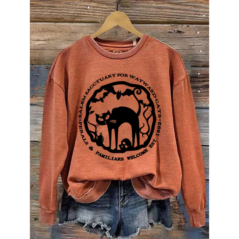 Salem Sanctuary For Wayward Cats Ferals & Familiars Elcome Est 1692 Halloween Sweatshirt