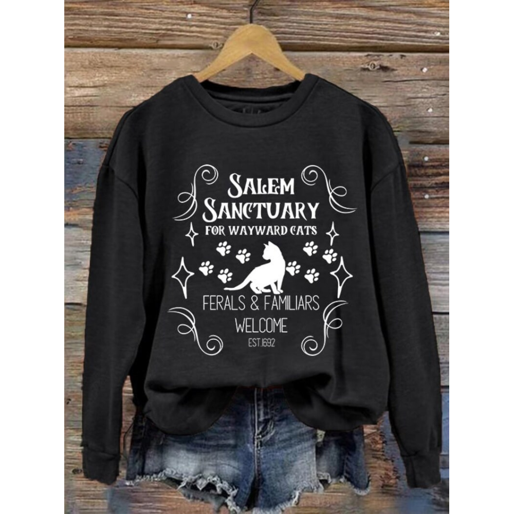 Salem Sanctuary For Wayward Cats Ferals & Familiars Elcome Est 1692 Halloween Sweatshirt