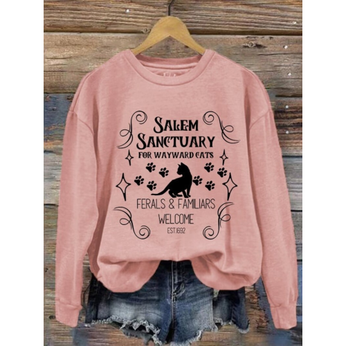 Salem Sanctuary For Wayward Cats Ferals & Familiars Elcome Est 1692 Halloween Sweatshirt