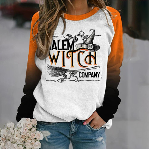 Salem Witch Company Vintage Halloween Print Casual Sweatshirt