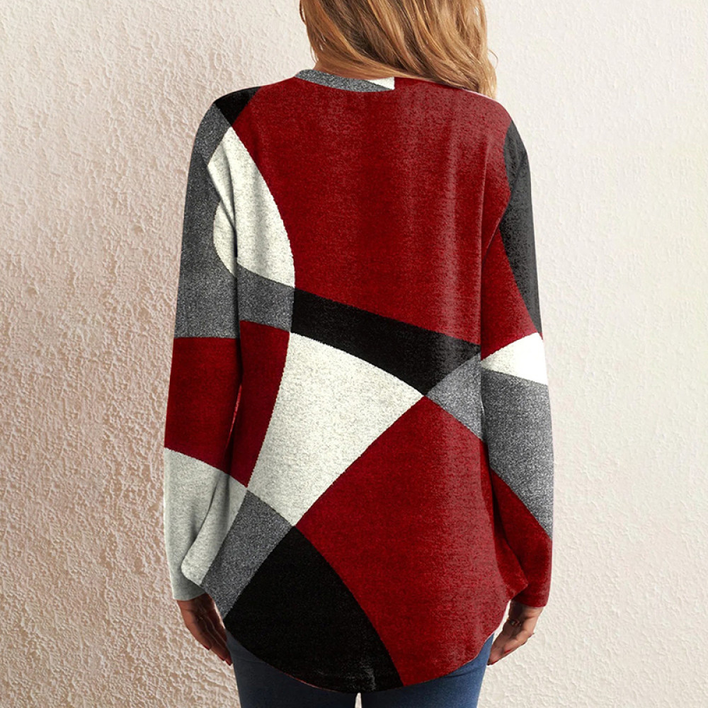 Simple Crew Neck Colorblock Long Sleeve T-Shirt