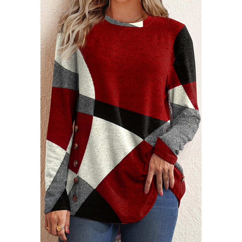 Simple Crew Neck Colorblock Long Sleeve T-Shirt