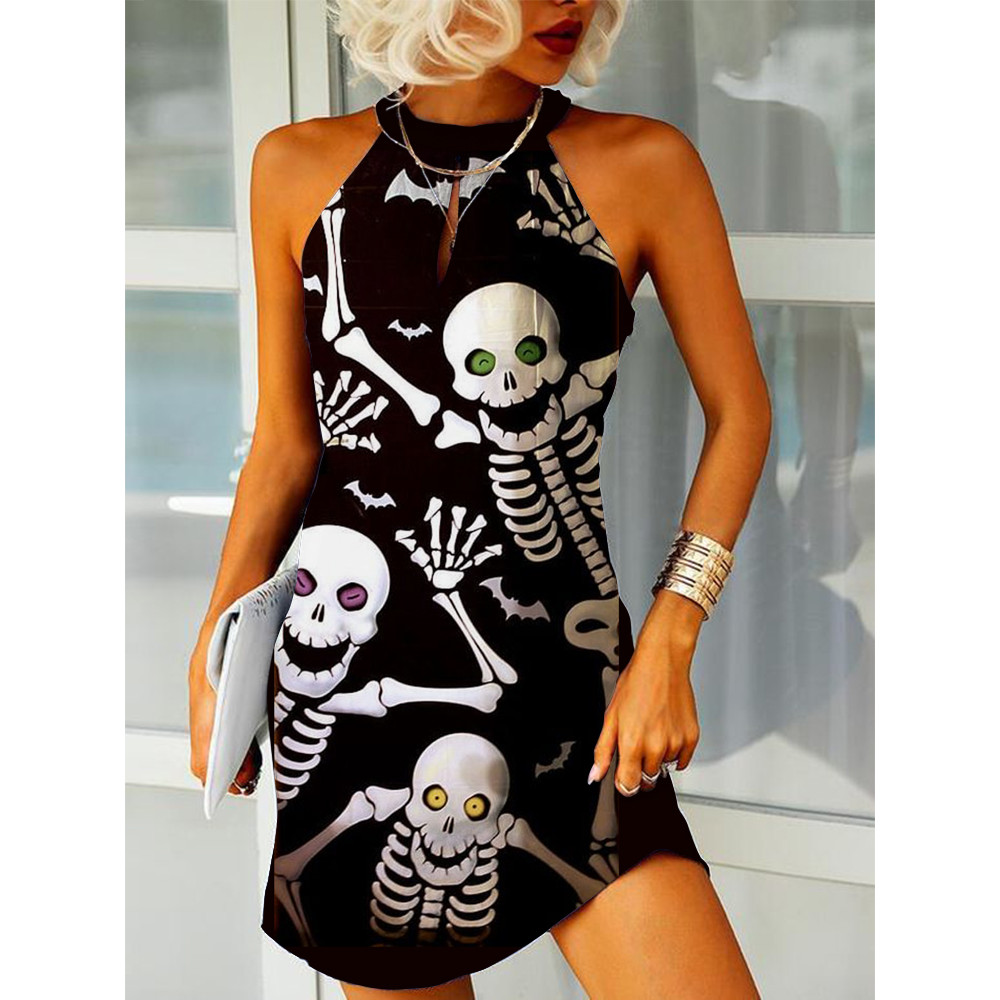Skeleton Halloween Scary Print Mini Dress