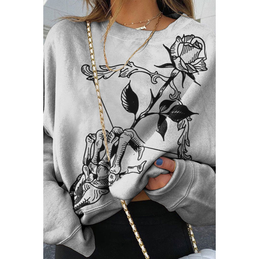 Skull Bow Rose Print Sweatshirt